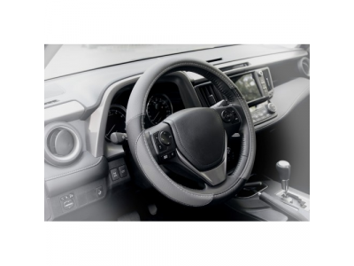 Оплетка, иск. кожа с перфорацией, серая/черная, 40 см / L