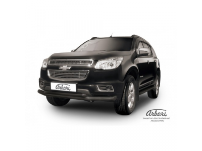 Защита переднего бампера Arbori d76+d57 двойная черная CHEVROLET TRAILBLAZER 2012-