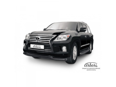 Защита переднего бампера Arbori d76+d76 двойная черная LEXUS LX-570 2012-