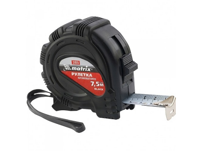 Рулетка Black, 7,5 м х 25 мм, обрезиненный корпус// MATRIX