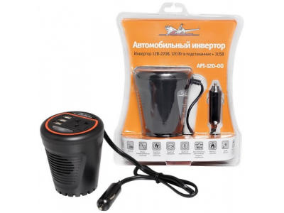 Инвертор 12В-220В, 120 Вт в подстаканник + 3USB AIRLINE