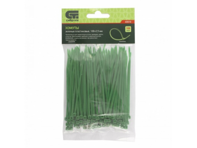 Хомуты, 100 x 2,5 мм, пластиковые, зеленые, 100 шт Сибртех